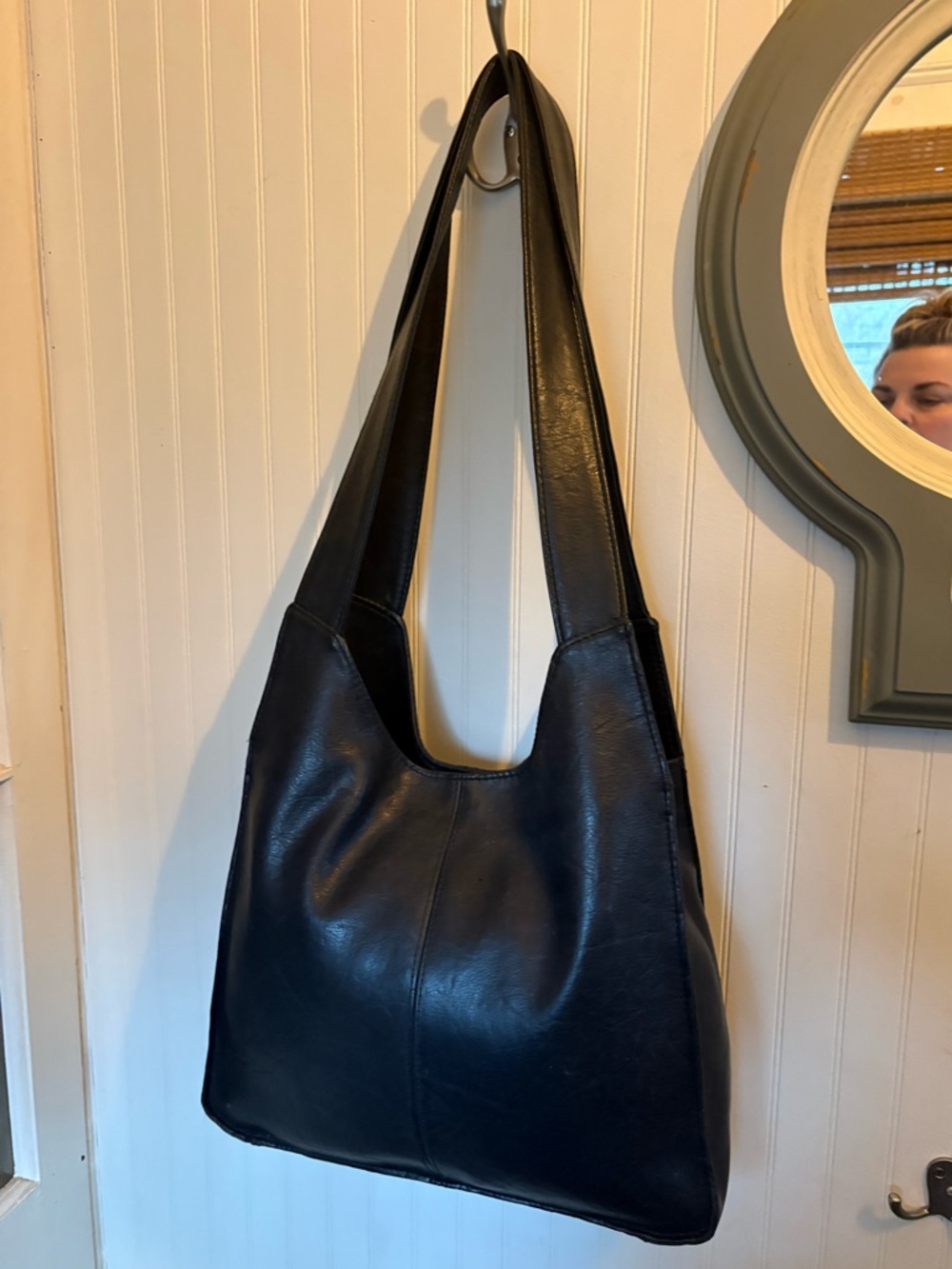 Vintage Barganza  Simple Black hobo Leather Shoulder Bag
